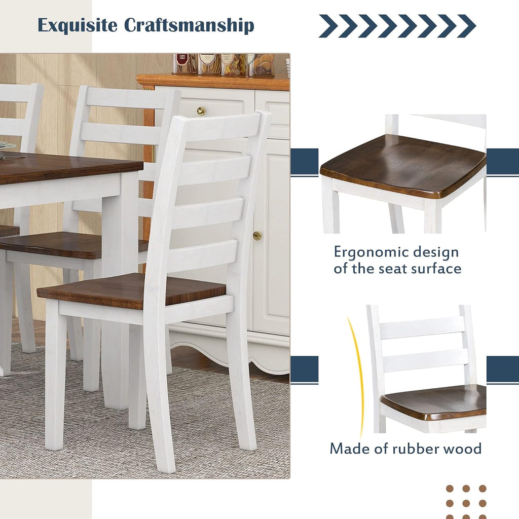 Harper & Bright Designs Rustic 6-Piece Dining Set with Table, 4 Chairs & Bench | Farmhouse Kitchen Table Set with Ergonomic Seating for Dining Room (Walnut + Cottage White)