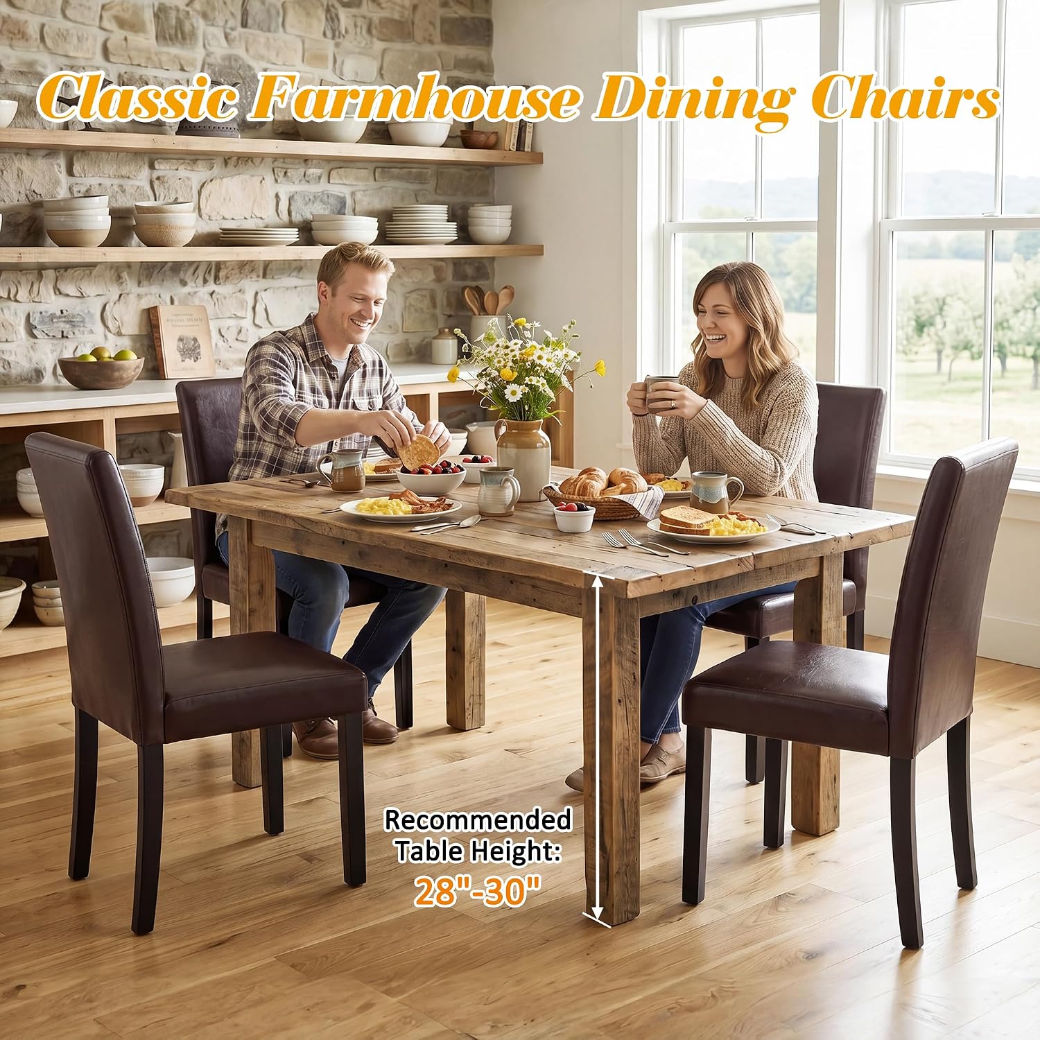 LSSPAID Dining Chairs Set of 6, Upholstered Leather Parsons Dining Room Chairs with Solid Wood Legs, Modern Armless Side Chairs for Kitchen Restaurant Home, Dark Brown