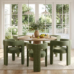 VESCASA Modern Barrel Dining Chairs Set of 2 with Open Back, Chenille Upholstered Accent Kitchen Armchairs with Wood Legs for Dining Room Reception Small Space, Green