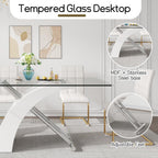 Rectangular Glass Dining Table for 4-6 People, 63" Clear Tempered Glass Desktop with X-Shape Stainless Steel Base, for Kitchen, Living Room, Office, Silver White