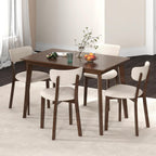 GOFLAME 5-Piece Dining Table Set for 4, Farmhouse Kitchen Table & 4 Upholstered Chairs with Rubber Wood Frame, Padded Seat, Curved Backrest, Space-Saving Dinette Set for Dining Room, Small Space