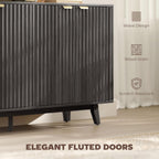 HOMCOM Fluted Sideboard Buffet Cabinet, 55" Modern Accent Console Cabinet with 4 Doors, 2 Adjustable Shelves and 5 Wood Legs, Dark Gray