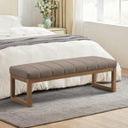 Zihanhome 52.7" Bedroom Bench for End of Bed, Modern Upholstered Teddy Fabric Entryway Bench & Dining Bench, Footrest Stool Bench with Solid Wood Frame for Bedroom, Living Room (Dark Brown)