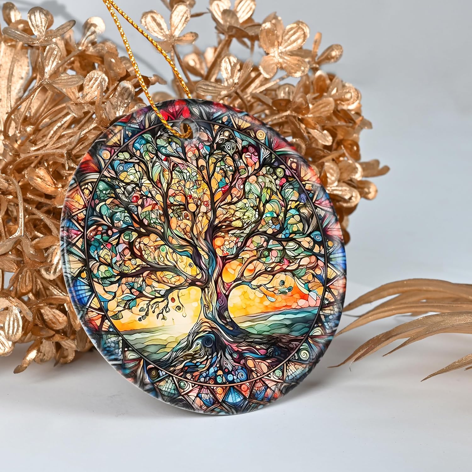 Colorful Ceramic Tree of Life Christmas Ornament, Tree of Life & Christmas Ornaments for Tree, Holiday Decor - Pattern C