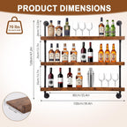 39.4" Metal Wine Rack Wall Mounted with LED Strips and Glass Holder | 3-Tier Industrial Metal Bar Shelf Wall Mounted Wine Rack for Kitchen, Bar, Dining Room (Black, 100cm/39.4in)