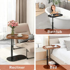 C Shaped Side Table Adjustable Height, 360° Swivel Couch End Table That Slide Under, Small C Shaped End Table for Sofa/Bed/Bathtub, Coffee TV Dinner Tray for Living Room, Bedroom, Bedside (Walnut)