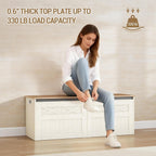 Hzuaneri 47.2" Storage Chest, Large Storage Bench with 2 Hinges, Farmhouse Wooden Box Bench, Lift-Top Organizer Chest, Wooden Bed End Bench, Suitable for Entryway, Bedroom, Retro White SB51214X