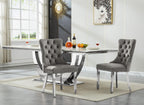 9-Piece Modern Dining Table Set with 8 Chairs, 94.5" Large Marble Kitchen Table & Grey Upholstered Chairs Set for 8, White Dining Room Table Set with Silver Stainless Steel Frame & Faux Mable Top