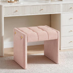 LUE BONA Modern Grid Tufted Vanity Bench Stool, 4.33'' Thick Chenille Upholstered Ottoman Footstool for Makeup Room, Bedroom & Living Room, 200lbs Capacity, Pink