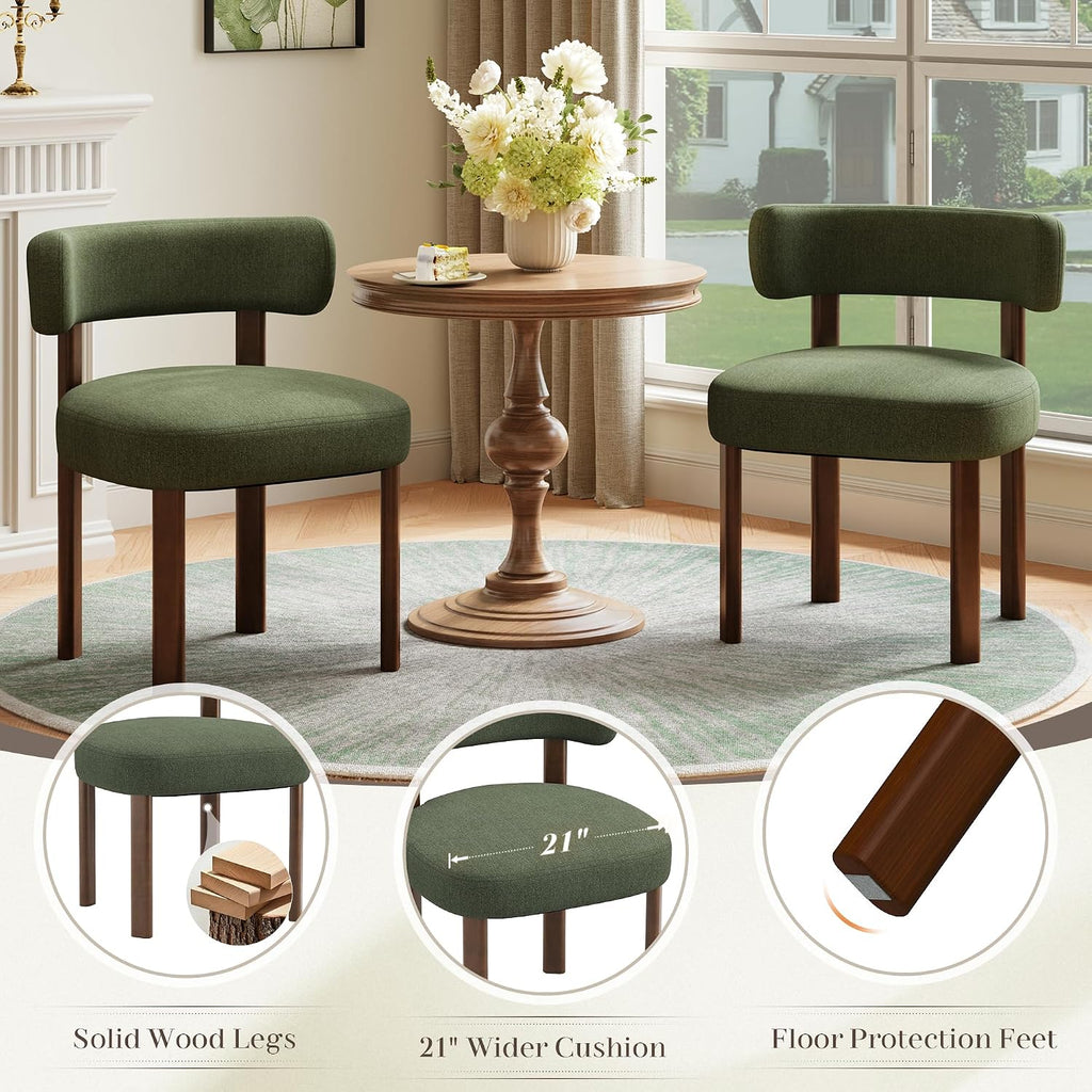 Wooden Dining Chairs Set of 4, Upholstered Kitchen Chairs with Solid Wood Legs, Mid Century Dining Room Chair with Ergonomic Curved Backrest for Kitchen Dining Vanity, Green