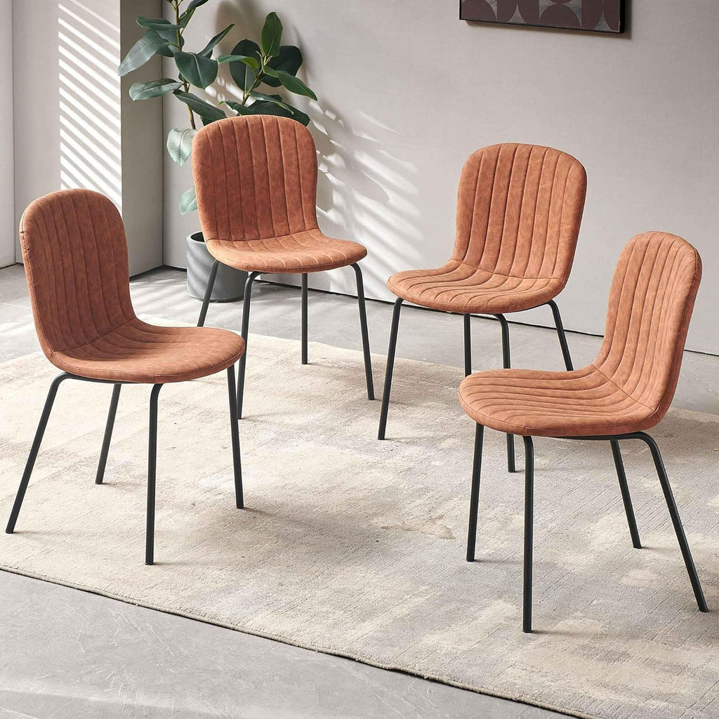 Set of 4 Dining Kitchen Mid-Century Modern Chairs with Metal Legs and PU Leather Cushion for Dining Room, Living Room, Brown
