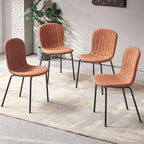 Set of 4 Dining Kitchen Mid-Century Modern Chairs with Metal Legs and PU Leather Cushion for Dining Room, Living Room, Brown