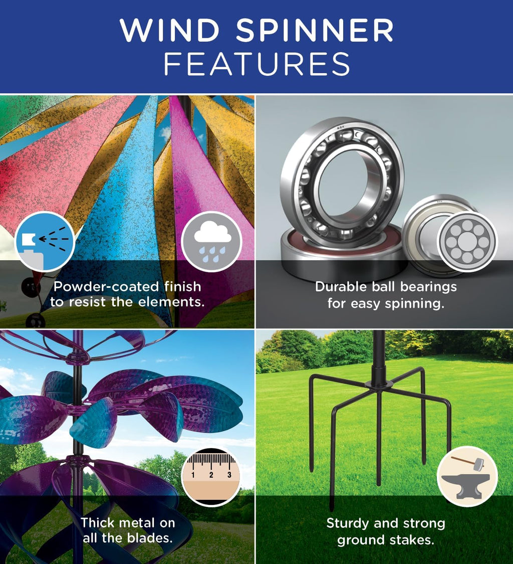 Regal Art & Gift Gyroscope Wind Spinner – Metal Yard Decorations Outdoor | Kinetic Garden Spinner for Lawn, Pathway, or Flower Bed | Weather-Resistant Outdoor Sculpture - 86 Inch