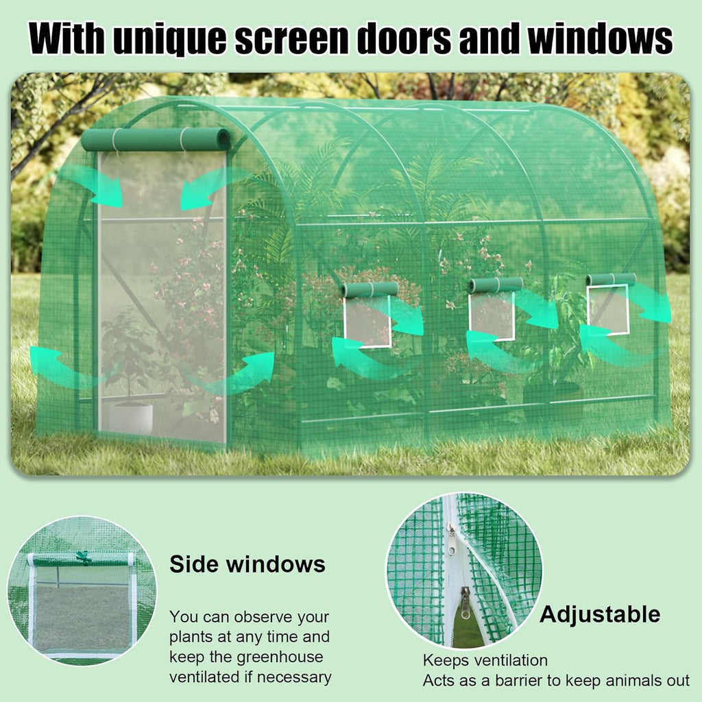 12x7x7 FT Greenhouse, Outdoor Walk-in GreenHouses with Screen Windows and Dual Zippered Door, Portable Waterproof Green Houses Tent for Outside Heavy Duty with Reinforced Frame #2