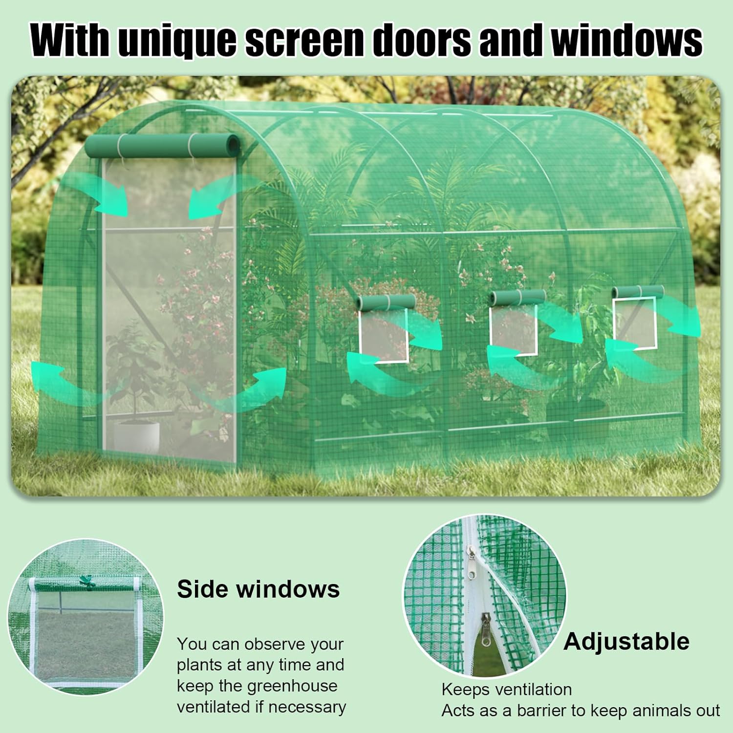 12x7x7 FT Greenhouse, Outdoor Walk-in GreenHouses with Screen Windows and Dual Zippered Door, Portable Waterproof Green Houses Tent for Outside Heavy Duty with Reinforced Frame #2
