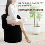 Storage Ottoman Modern Vanity Stool with Foldable Backrest | Teddy Velvet Footstool with Extra Seating Small Side Table Footrest Stool Makeup, Bedroom (Black)