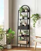 CHOEZON 5 Tier Ladder Shelf with Drawer, Tall Ladder Bookshelf, Standing Bookcase with Metal Frame for Living Room, Bathroom, Home Office, Study, Balcony, Black TCJ07BB