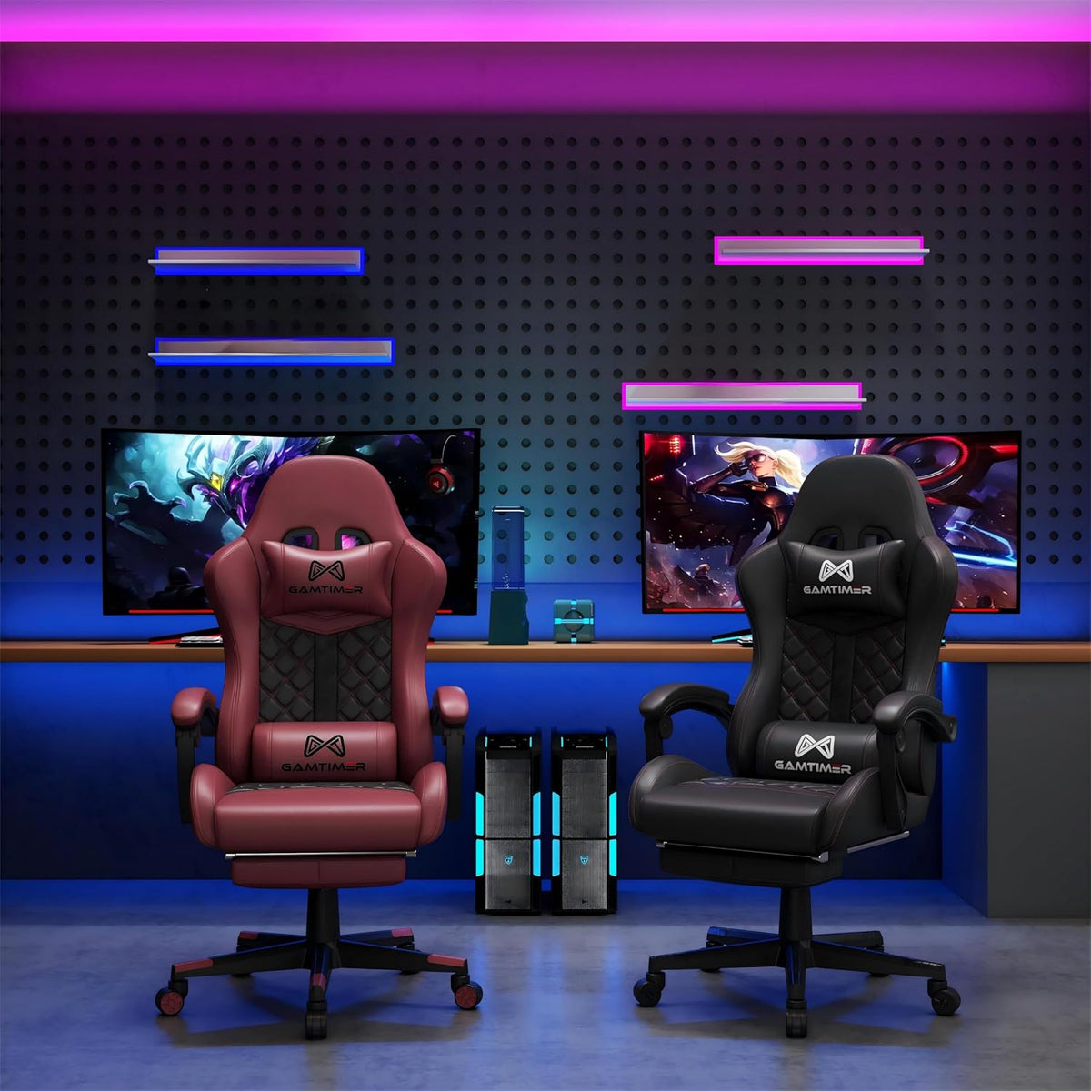 Gamtimer Gaming Chair, 400 LB Weight Capacity,with Pocket Spring Cushion | Ergonomic Backrest Office Chair,Leather, with Headrest and Lumbar Support, Footrest, Suitable for Adults(Black)