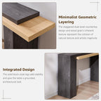 OKD 63" Geometric Console Table with Layered Top, Natural Oak & Dark Alder | Extended Layered Top, Sturdy Support Legs, Entryway, Hallway, Foyer, Living room, Behind Sofa