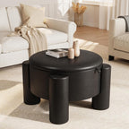 FiveWillowise Round Ottoman Coffee Table with Storage,24" Faux Leather Storage Ottomans with Removable Top,Upholstered Vanity Stool Footrest for Small Spaces,Living Room,Apartment,Black