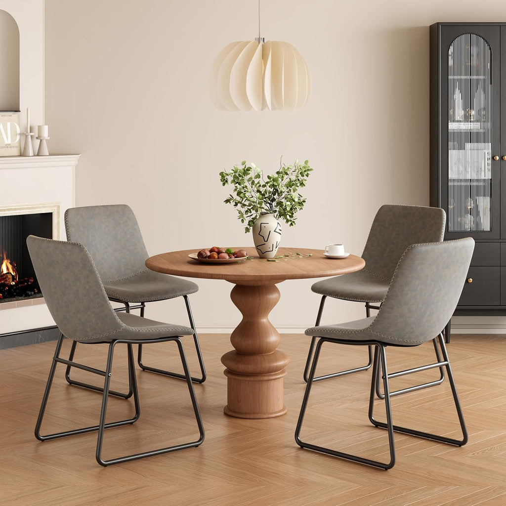 Soohow Mid-Century Modern Dining Chairs Set of 4, Faux Leather Upholstered Kitchen Chairs with Metal Legs, Comfortable Dining Room Chairs for Home