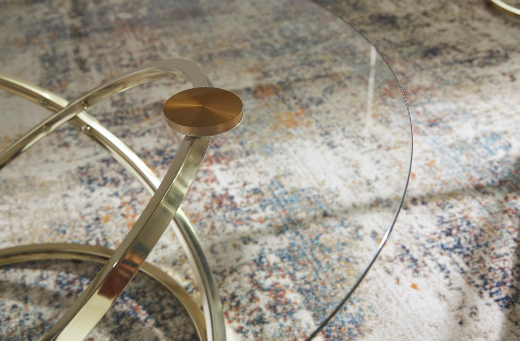GTU Furniture Contemporary Glass Square 3-Piece Coffee Table Set, Cocktail Table with 2 Matching End Tables, Champagne Finish for Living Room