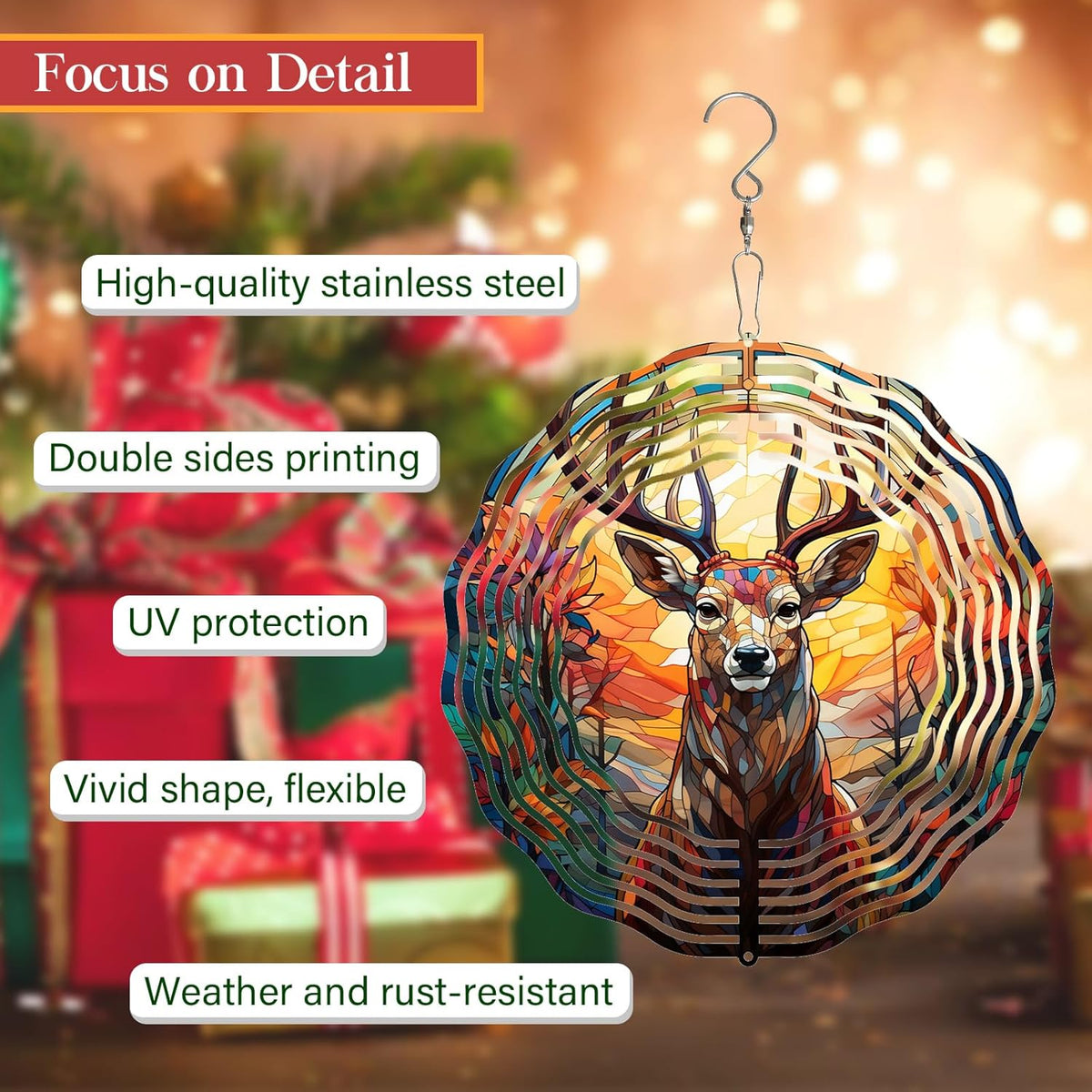Deer Head Wind Spinner 3D Frosted Deer Wind Spinners Hanging for Yard and Garden Wind Sculptures,Cute Deer Head Wind Spinners Made of Tough Steel Plate
