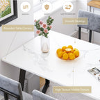 5-Piece Dining Table Set for 4, Modern Faux 47.24" Marble Kitchen Table with 4 Velvet Chairs, Stylish Small Dining Table Set for Apartments & Small Spaces