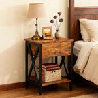 JMLHMXC Nightstands Industrial Bedside End Tables with Drawer and Storage Shelf,Small Side Table for Bedroom, Living Room, Sofa Couch,Brown