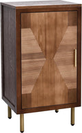 eHemco Modern End Table with Storage, Two-Toned Ribbed Parquet Design, 17 x 14 x 30 Inches, Antique Walnut and Natural Finish