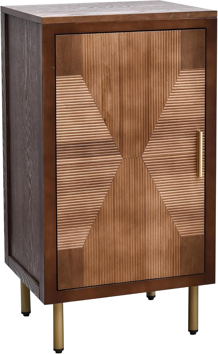 eHemco Modern End Table with Storage, Two-Toned Ribbed Parquet Design, 17 x 14 x 30 Inches, Antique Walnut and Natural Finish