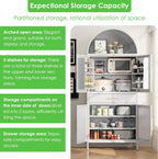 73”H Metal Arched Kitchen Pantry Cabinet with 1 Drawer, Farmhouse Pantry Cabinet with 4 Doors and 3 Adjustable Shelves for Kitchen, Dining Room, White