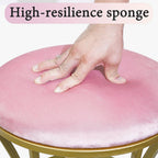 Vanity Chair, Small Velvet Vanity Stool & Ottoman Bench for Bathroom, Dorm | Foot rest Stools Pink Round Seat with Golden Metal Legs for Makeup Room, Entryway, Offices, Living Room, Dressing Table