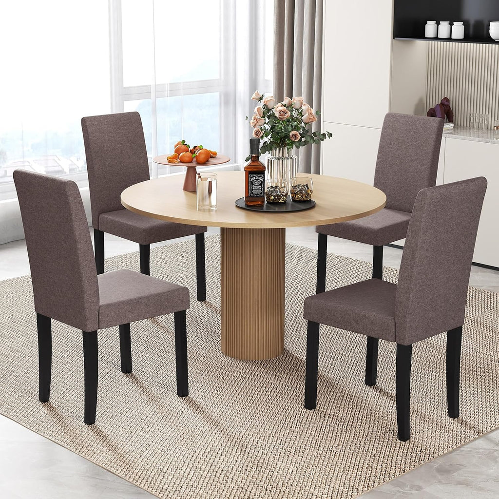 GOFLAME Upholstered Dining Chairs Set of 2, Fabric Kitchen Chairs with Padded Seat, Tilt Backrest, Rubber Wood Legs, Armless Side Chairs for Dining Room, Living Room, Restaurant, Brown