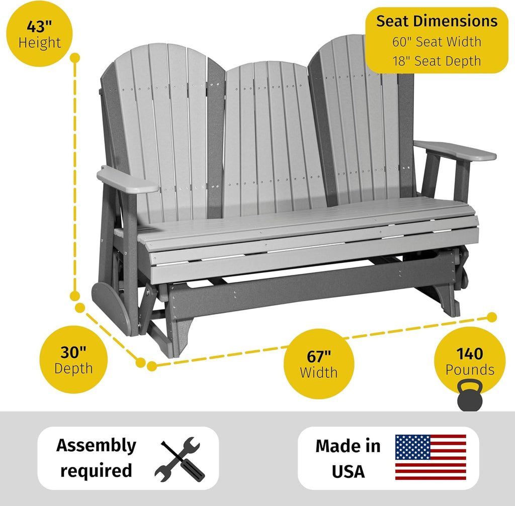 LuxCraft 5' Adirondack Glider with fold Down Console (Weatherwood on Chestnut Brown)
