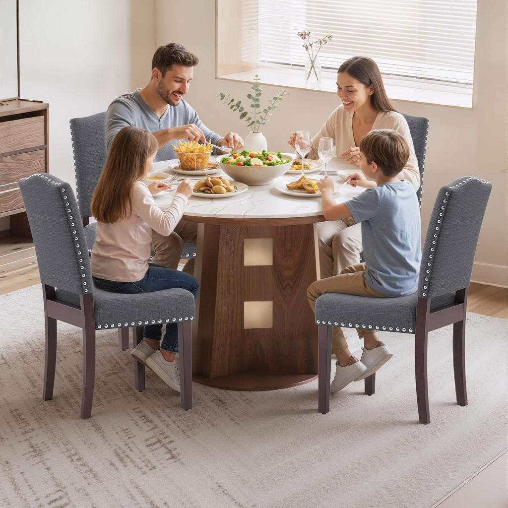 Upholstered Dining Chairs Set of 6 with Thickened Seat Cushion, Wooden Mid-Century Modern Fabric Farmhouse Kitchen Chairs for Dining Room Living/Restaurant/Reading Room