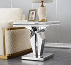 Modern Marble End Table, Sqaure Sofa Side Table with Silver Mirrored Stainless Steel Base Luxury White Faux Marble Accent End Table Bedside Table Nightstand for Living Room Bedroom