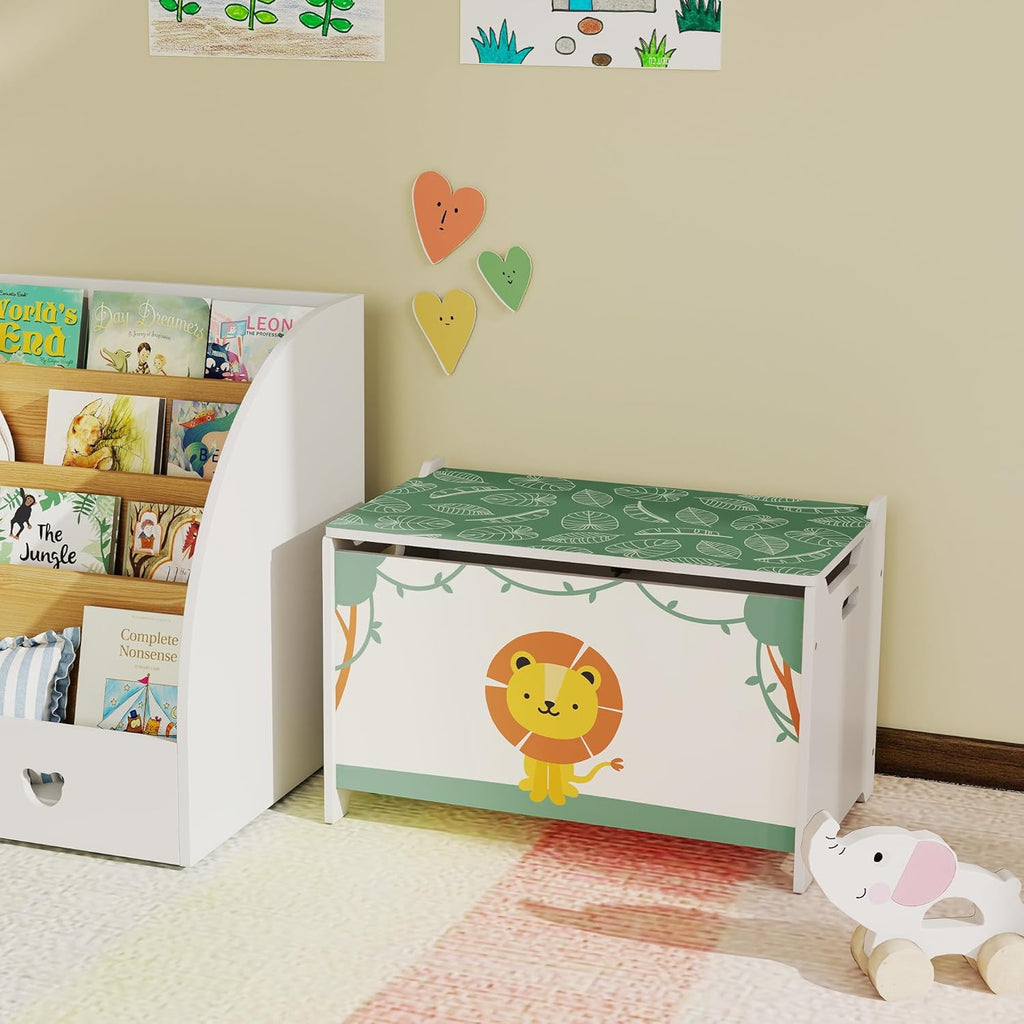 Qaba Toy Box with Lid Safety Hinges for Kids 24" L x 15" W x 15" H Green | Toy Chest, for Boys Girls, Storage Organizer, Living Room, Playroom, Nursery, Bedroom