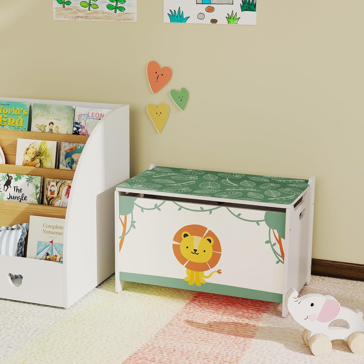 Qaba Toy Box with Lid Safety Hinges for Kids 24" L x 15" W x 15" H Green | Toy Chest, for Boys Girls, Storage Organizer, Living Room, Playroom, Nursery, Bedroom