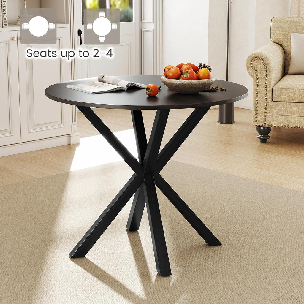GOFLAME 36” Round Dining Table for 4 People, Wooden Kitchen Table with Intersecting Trestle Legs, Farmhouse Dinner Table for Dining Room, Living Room, Restaurant, Small Space, Dark Grey