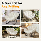 Oversized Outdoor Rocking Chair, Papasan Rocking Egg Chair with Thick Cushion, Metal Frame, Indoor Cozy Rocker for Patio, Balcony, Living Room, Beige