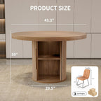 5-Piece Dining Set for Small Spaces 43.3" Round Table & 4 PU Leather Chairs, Modern Farmhouse with Storage Shelf, Apartment Kitchen Easy Assembly (Walnut Color Round Table + 4 U-Shaped Brown Chairs)