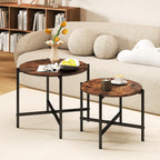 GOFLAME Nesting Coffee Table Set of 2, Round Coffee Tables with Wood Tabletop & Heavy-Duty Metal Frame, Modern Circle End Table & Side Tables, Nesting Tables for Living Room, Bedroom (Rustic Brown)
