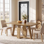 Tribesigns 63-Inch Dining Table, Farmhouse Kitchen Table with Wooden Pedestal, Rectangle Dinner Table for Kitchen, Dining Room, Small Space, Rustic Brown, Capacity 4-6