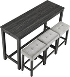 Bar Table Set with Power Outlet, 4 Piece Bar Table and Chairs Set, Industrial Breakfast Table Set, for Living Room/Dining Room/Game Room, Black+Gray