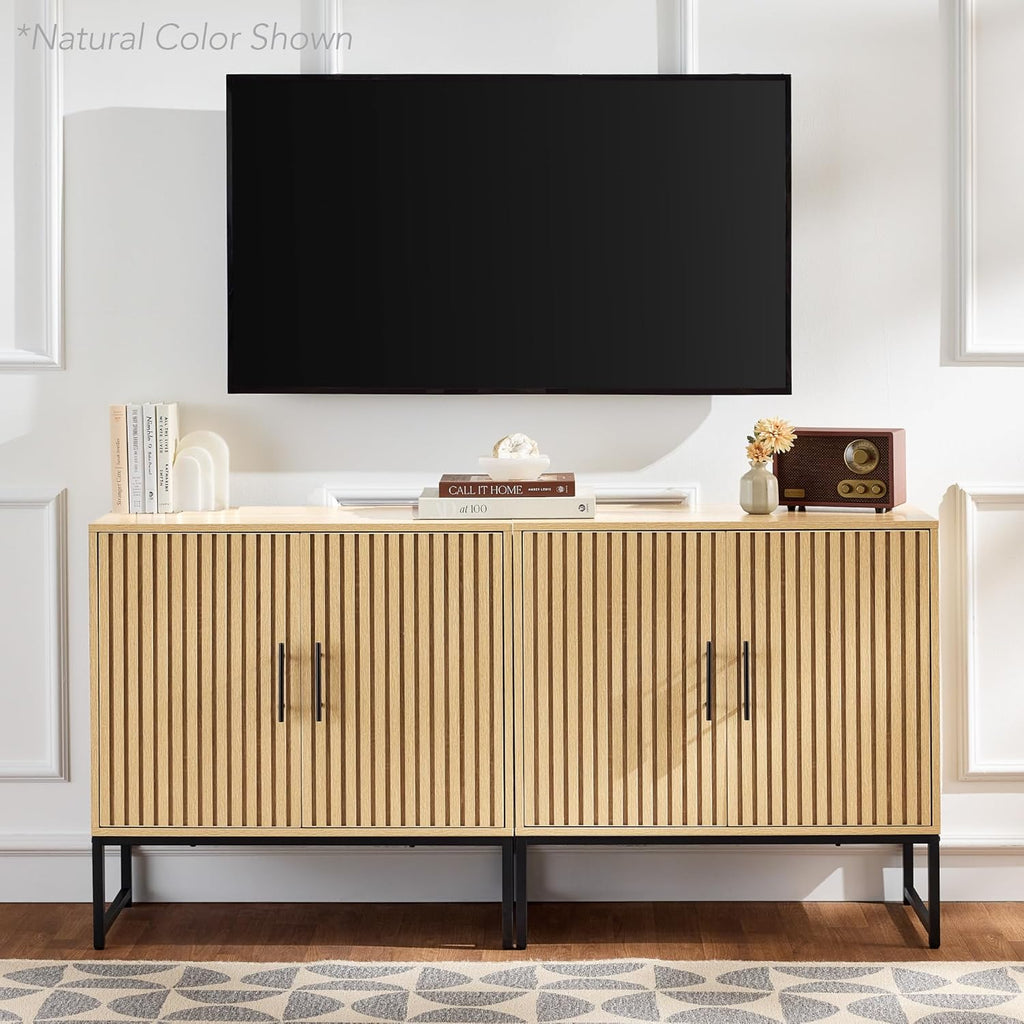 Best Choice Products Slatted Sideboard Buffet Cabinet, Entryway Table, Accent Storage Cabinet, Console Table for Hallway, Living Room, Dining Room – Black