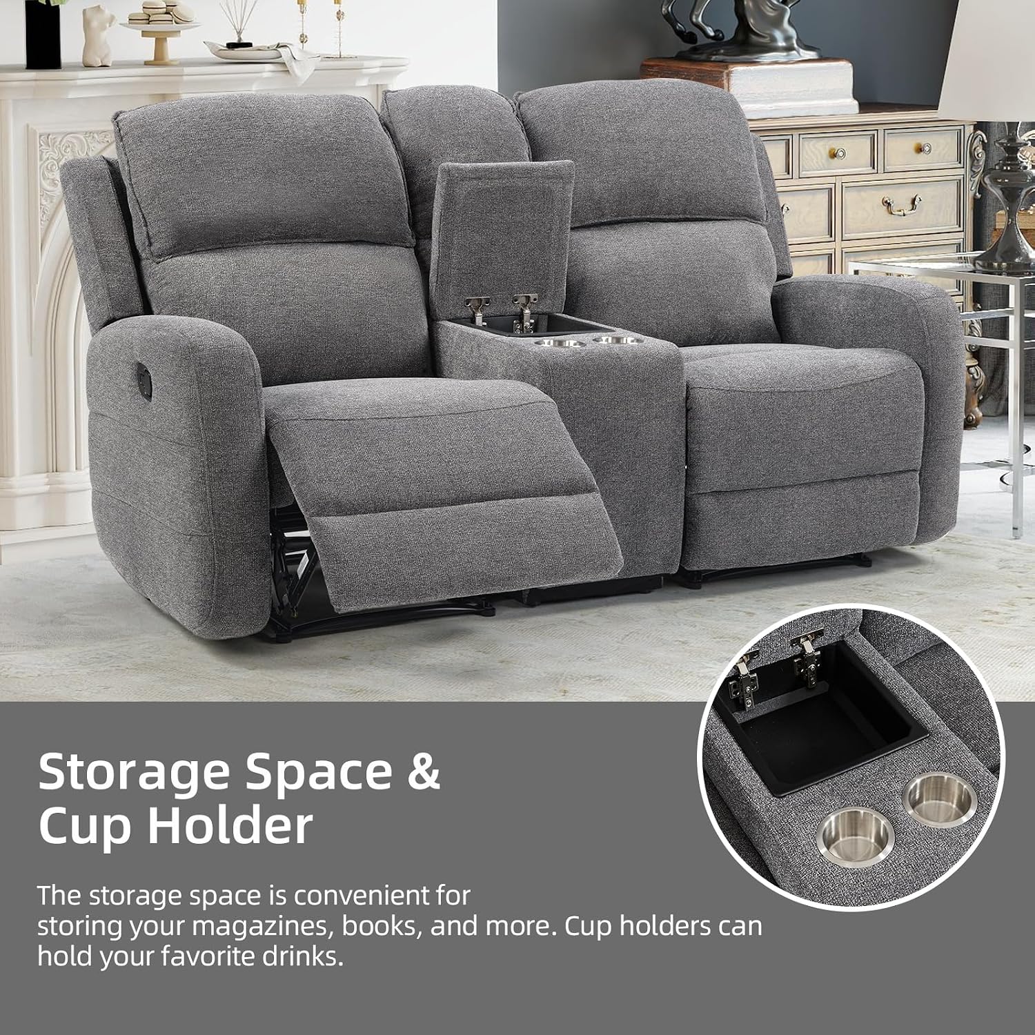EBELLO Manual Living Room Furniture Reclining Couch Set, Fabric Recliner Chair, Loveseat and 3 Seat Sofa Couch for Meeting Room(Recliner+Loveseat+3 Seat Sofa)