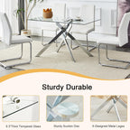 51in Glass Dining Table,Rectangular Kitchen Table for 4 Person with 0.39'' Tempered Glass Table Top and X-Design Metal Base,Modern Kitchen Dining Room Table for Home, Kitchen