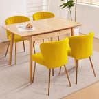 Velvet Dining Chairs Set of 2, Modern Upholstered Vanity Chairs with Golden Metal Legs for Dining Room Kitchen Vanity Patio (Yellow)
