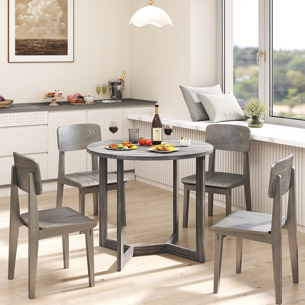 Giantex 36" Round Dining Table for 4, Kitchen Table with Wing-Shaped Base, Wood Grain Tabletop, 220Lbs Capacity, Coffee Tables for Dinette, Dinner, Dining Room, Living Room, Restaurant (Grey)